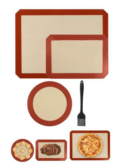 4 pièces Set de tapis de cuisson en silicone, comprenant un pinceau huileur en silicone, tapis de cuisson réutilisables anti-adhésifs résistants à la chaleur de différentes tailles, convient pour la pizza, les biscuits, les pâtisseries, les gâteaux, le grillage, la cuisson au four