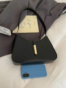 Niche Design Women's Shoulder Bag, Commuter Chic Handbag, Underarm Baguette Bag - Black - View 9