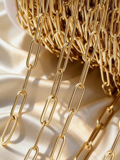 1米长极简镀金链，不锈钢椭圆形链环，散装装饰配件，适用于钱包、项链制作、手工DIY珠宝工艺，也适用于项链、手链、脚链和其他珠宝配件。