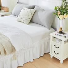 1pc Elastic Bed Ruffle - Easy Wrap Around Ruffle - Microfiber Bed Skirt With Adjustable Elastic Belt 15 Inch Tailored Drop - Hotel Quality Bedskirt, Fade Resistant (T/F/Q/K) - White - View 8
