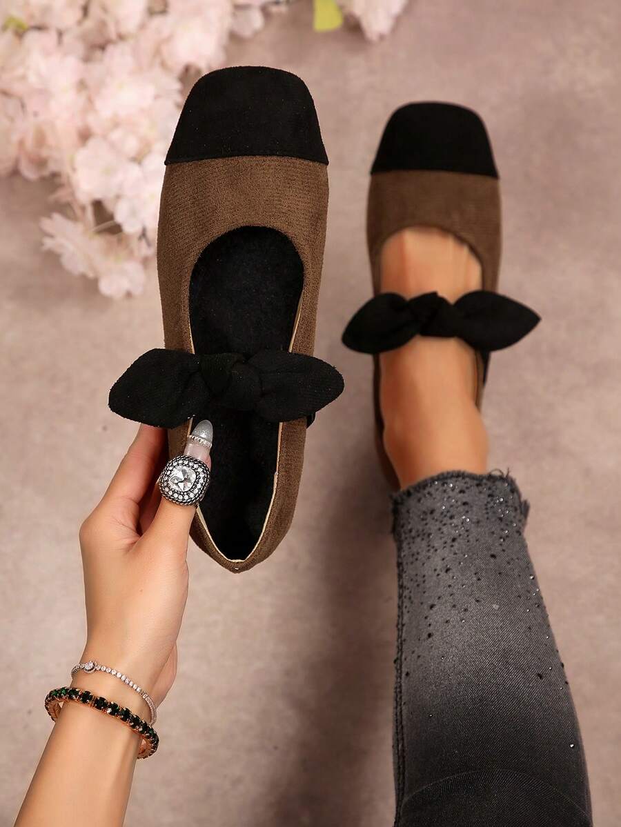 Women's Versatile Comfortable Casual Slip-On Block Heel Square Heel Flat Loafers, Beige - Brown - View 1