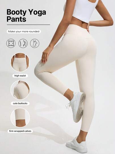 Quần tập yoga cạp cao ôm bụng dành cho nữ, màu trơn, chất liệu 82,5% polyester 17,5% spandex, dài đến mắt cá chân, vải dệt kim 4 mùa, cạp chun co giãn, không kèm đai, thích hợp cho chạy bộ, tập thể dục và yoga.