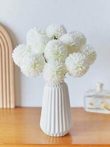 8/16pcs Artificial Chrysanthemum Ball Flowers Dandelion Hydrangea Arrangement Bouquet Present For Friends Bridal Wedding Bouquet Decor For Home Office Coffee House Party Wedding Decoration - 白色 - 查看 10