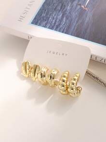 4/6/16pcs Exaggerated Eternal Flower C-Shaped Left & Right Flower Earring Set, Suitable For Daily And Festival Wear, Made Of ABS Resin With UV Non-Fading Technology - Gold - View 6