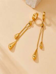 1 Set Gold-Plated Stainless Steel Teardrop Pendant With Tassel Pull-Through Chain Jewelry Set - 金色 - 查看 3