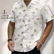 JL Men's Hawaiian Floral Beach Shirt, Short Sleeve, Button-Down, Spring And Summer - Floral 31-Amarelo - 查看 2