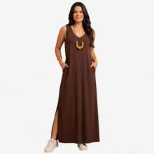 Women's Plus Size Tank Top Dress With Pocket. - 鏽棕色 - 查看 1
