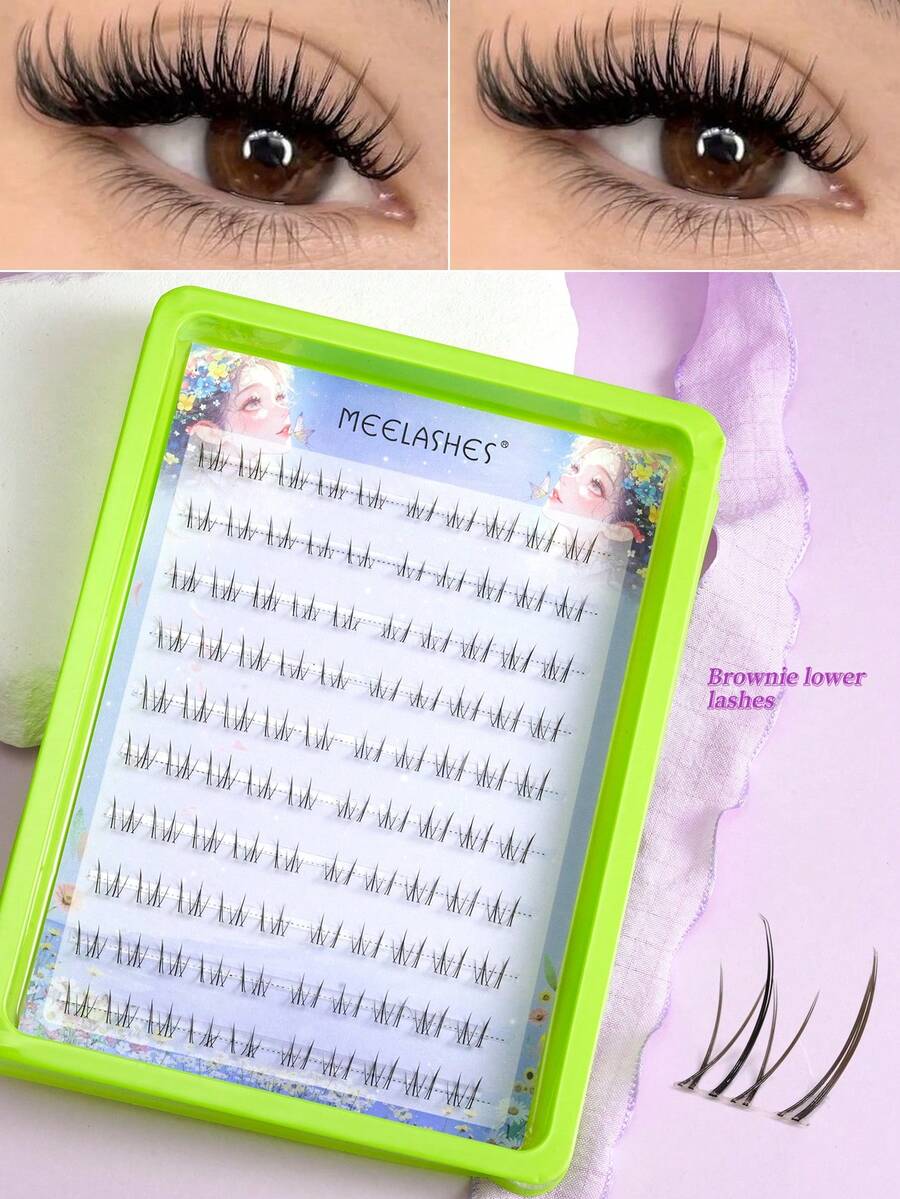 Natural-Looking Segmented Cluster False Eyelashes, Easy To Apply For Beginners, Brownie Brown Tone - View 1