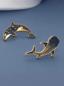 新款时尚可爱海豚鲸鱼胸针套装个性化合金别针流行包包配饰 - 彩色 - 查看 3