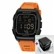 SANDA. SANDA Men's Personalized Natural Electronic Watch, Silicone Strap More Fit Wrist, Multi-Function Display Dial, Suitable For Daily Wear - Black - View 1