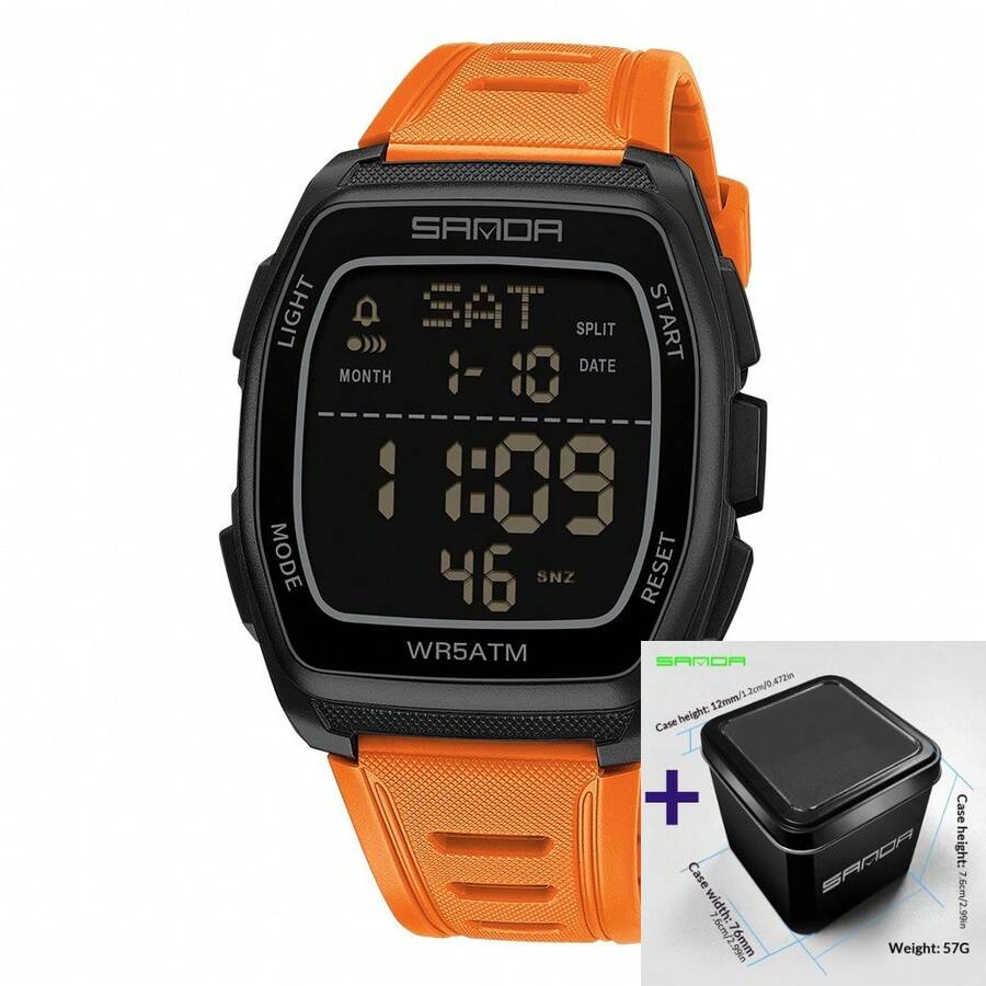 SANDA. SANDA Men's Personalized Natural Electronic Watch, Silicone Strap More Fit Wrist, Multi-Function Display Dial, Suitable For Daily Wear - Black - View 1