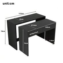 Shelf Desk + Chest Of Drawers - 2-In-1 Compact Desk, Extendable, The Entire Table Is Made Of 1.8 Cm Thick Wood, Equipped With Casters, Flexibly Combinable, Foldable Desk - Black - View 5