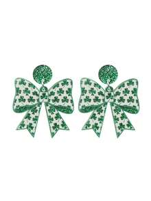 1 Đôi bông tai ngày lễ Thánh Patrick với họa tiết cỏ ba lá và nơ, phụ kiện bông tai bằng acrylic. - màu xanh lá - Xem 5