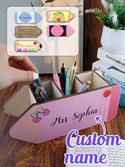 Customized Pencil-Shaped Pen Holder, Personalized Desktop Storage, Cute Colorful Style Pen Holder, Can Customize Name Unique Office Storage Box, Can Customize Desktop Accessories, Office Desk, Study Desk, Teacher's Day Gift, Birthday Gift, Gift For Teachers, Friends And Family