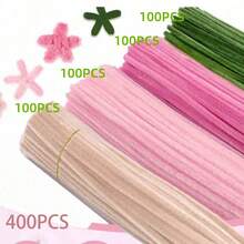 Bộ dụng cụ làm hoa thủ công 400/525 chiếc, dây nhung cứng số lượng lớn, bộ đồ thủ công tự làm bó hoa, trang trí tiệc (Màu hồng) - Hồng - Xem 10