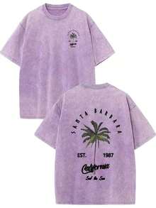 Nueva camiseta de moda para chicas de primavera y verano. Camiseta de algodón estilo retro de California para hombre - Diseño de cocotero "Est.1989", mangas cortas, cuello redondo, ropa casual de verano, lavable a máquina, ropa casual de verano. | Camiseta TiedyeT con diseño en la espalda, camiseta retro. - Verde - Ver 8