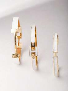 3pcs Fashionable Chic Golden Letter Leather Bracelets Gifts For Girlfriend Women Girls - trắng - Xem 5
