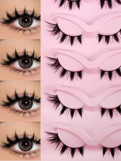 5 Pairs Spiky Manga Lashes Anime Thick Cosplay Lashes, Natural Look Wispy Faux Mink Lashes Full Strip Doll Lashes