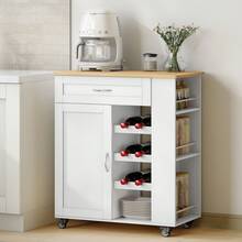 HaluPeit Serving Trolley, Kitchen Trolley With Wheels, Wine Rack, Kitchen Island, Cooking Island, Standing Kitchen Shelf Furniture, Rolling Cart, For Kitchen, Living Rooms And Dining Rooms & Outdoor Use, 68 * 86 * 40 Cm, White - 查看 2