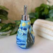 Bình đựng xà phòng bằng gốm họa tiết Đêm đầy sao, chai sữa dưỡng thể màu xanh dương kiểu Van Gogh có vòi bơm, trang trí phòng tắm phong cách nhà nông thôn. - Bầu trời đầy sao - Xem 4