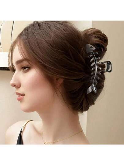 Pinza de pelo de metal con espina de pescado negra - Grande, con diseño hueco fino, estilo bohemio antideslizante, adecuada para recogidos de mujer, peinados de graduación y ocasiones formales, accesorio de pelo duradero, para verano, vacaciones y viajes