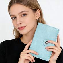 Vintage Textured PU Leather Snap Closure A6 Refillable Ring Binder Notebook Journal For Writing & Diary For Women Money Wallet Purse Wallet Cute Wallet Coin Wallet Travel Essential Summer Mini Wallet Small Wallet - Mint Blue - View 8