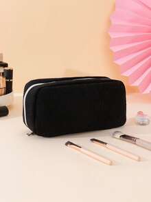 1pc Corduroy Makeup Bag With Letter Strap, Zipper Closure Portable Cosmetic Organizer, Suitable For Travel, Home, Unisex, All Seasons, Student Dorm, Mother's Day, Thanksgiving, New Year Gift - Multicolor - View 18