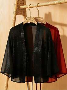 1件夏季轻薄网眼披肩开衫，无袖背心罩衫，多功能空调薄外套 - 彩色 - 查看 6