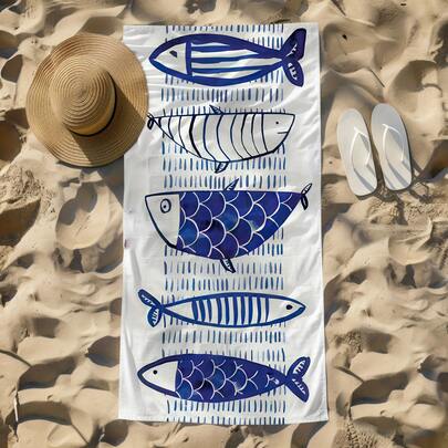 1 Khăn tắm biển bằng sợi microfiber - Thiết kế đơn giản, nghệ thuật với các đường kẻ màu xanh và họa tiết cá nhỏ. Nhanh khô, thấm hút cao, chống gió và chống nắng. Lựa chọn lý tưởng cho nam, nữ và thanh thiếu niên; hoàn hảo cho bãi biển, du lịch, cắm trại và kỳ nghỉ. Một món quà ngày lễ và tấm trải biển không thể thiếu - kiểu dáng hiện đại, nhẹ và dễ mang theo.