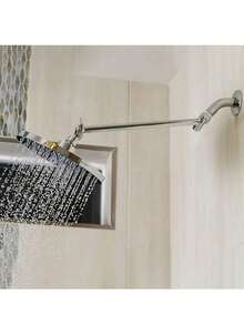 可调节淋浴喷头延长臂，镀黄铜淋浴臂延长器，通用 1/2 英寸接口，适用于雨淋式淋浴喷头 - 延長臂-銀色 - 查看 2