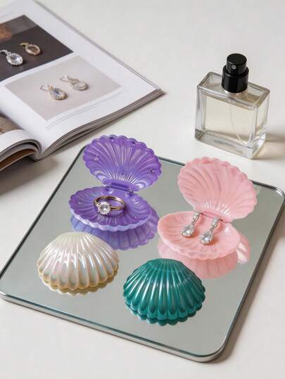 5pcs Shell Candy Box - Pink, Mint Green, Purple, Blue, Transparent - Wedding, Birthday, Beach Party Favors - Sturdy Plastic Containers, Suitable For Ocean, Mermaid Decor - Easy Assembly, Storage Solution
