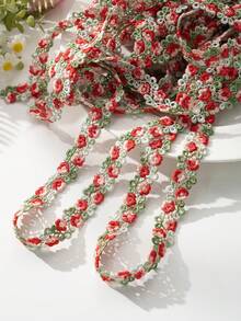 1yard 0.79in Floral Lace Trim Red Flower Ribbon Trim Decoration Embroidered Appliques Trim Ribbon For DIY Sewing Wedding Bridal Children Dress Decor Craft (Red) - Big Red a - View 7