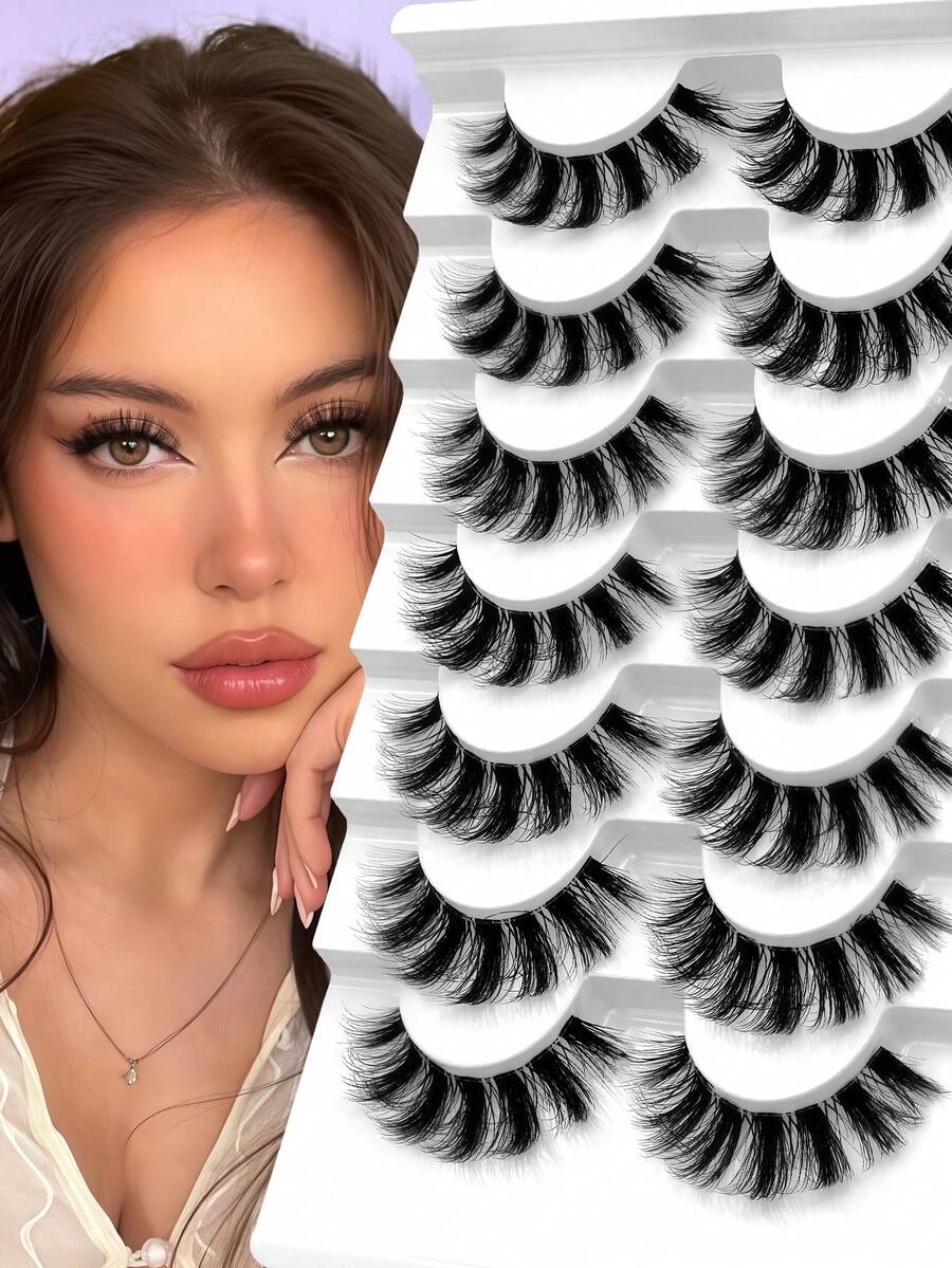 7 Cặp lông mi giả Manga dày 15-18mm, lông mi nhân tạo từ lông chồn, dày và quyến rũ, tạo hiệu ứng mắt mèo, cong và dày dặn, vẻ ngoài mềm mại và ấn tượng, lông mi giả Manga cá tính, lông mi nối dày dài, có thể tái sử dụng, dùng để trang điểm. - màu đen - Xem 1