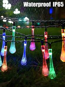Solar Outdoor Garden Lights String,Water Drop Crystal String Lights,5M 20 Leds/7M 50 Leds 8 Modes Waterproof Fairy Light For Outdoor Patio Yard Party Holiday Christmas Tree,Home,Lawn,Wedding,Balcony,Camping Decor (Multicolor/Warm White/White) - Solar String Lights - Water Droplet Decorations - View 4