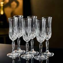 2/6只装 120毫升 法式无铅玻璃高脚香槟杯，优雅香槟杯，适用于日常使用、婚礼、派对、生日和餐厅 - 透明 - 查看 9