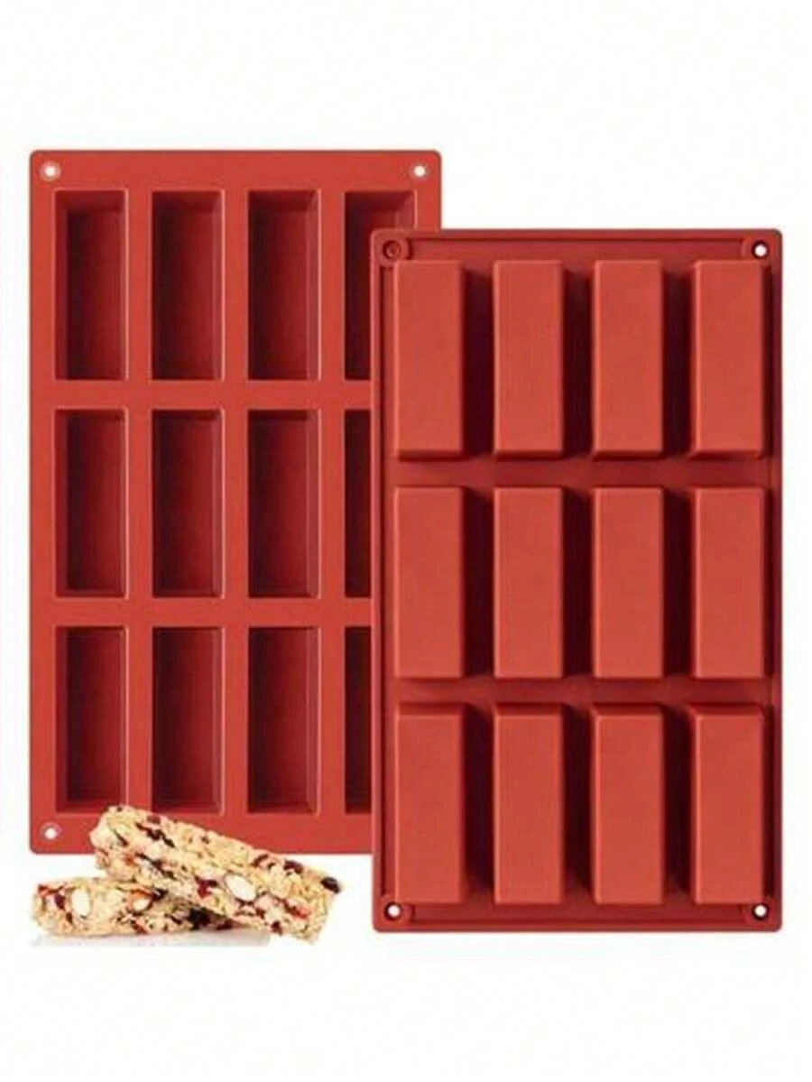 1个/2个硅胶格兰诺拉巧克力模具，12个芝士蛋糕格兰诺拉棒模具，长方形硅胶糖果棒模具。 - 彩色 - 查看 1