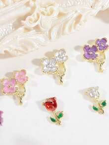 20个/包 复古玫瑰花朵美甲饰品，合金珐琅玫瑰梅花美甲装饰，宫廷风DIY美甲配件 - 彩色 - 查看 6