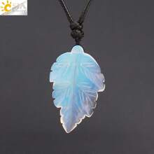 1pc Natural Stone Leaves Pendant Necklace For Women Healing Hand Carved Crystal Necklaces Man Jewelry Halloween Gift H246 - Necklace - View 10