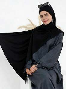 1pc New Style Large Size Jersey Hijab Shawl Soft Casual Solid Color Women Scarf,Beach,Holiday - Black - View 3