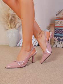 Sandalias de tacón de gatito de punta afilada para mujer - Rosa 3 - Ver 7
