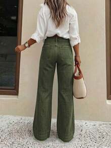 New Women's High-Quality Fashion Casual Loose Fit Denim Wide Leg Pants, Comfortable Fit, Suitable For All Seasons, Daily Stylish Outfit Spring - Army Green - View 4