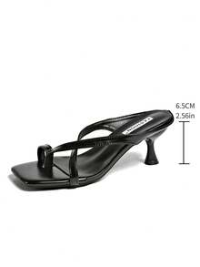5cm neue farbblockige minimalistische Keilzehensandalen, offene Zehenhochfersen für Damen Sommer 2025, Flip-Flops - Schwarz - Übersicht 7