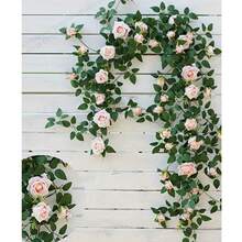 1.8m Artificial Rose Vine Decor - Romantic Fake Rose Garland, Wall Hanging Floral Vine, Artificial Green Plant Vines For Home Decor, Outdoor Patio, Wedding Ceremony, Holiday Celebration; Artificial Rose Vine Wall Hanging Flowers / Fake Flower Vines Greenery / Decorative Flower Garland For Doorway & Wall / Wedding Backdrop Decor; Extra Long 1.8m: Ample Length Covers Large Area, Suitable For Various Decoration Needs - White - View 4