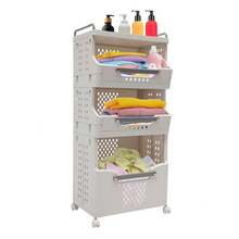 RibasuBB 3-Tier Foldable Laundry Organizer With Wheels, Stackable Rectangular Hamper With Brakes, Foldable Space-Saving Laundry Basket For Small Spaces - Black and White - View 3