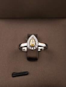1 set de bijoux de luxe et élégants avec incrustation de zirconium cubique en forme de larme, comprenant 1 paire de boucles d'oreilles, 1 collier, 1 bracelet, 1 bague, convient pour les mariages et les occasions formelles, boîte-cadeau non incluse - Or jaune - Voir 5