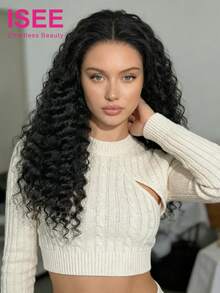 ISEE Hair Deep Wave Wear Go Glueless Wigs 9*6 Transparent Lace Wig Pre-Bleached Knots Lace 16-28 Inch 180% Density Natural Color Pre-Plucked Hairline & Pre-Cut Lace Natural Glueless Lace Wig For Women - SNatural - View 2