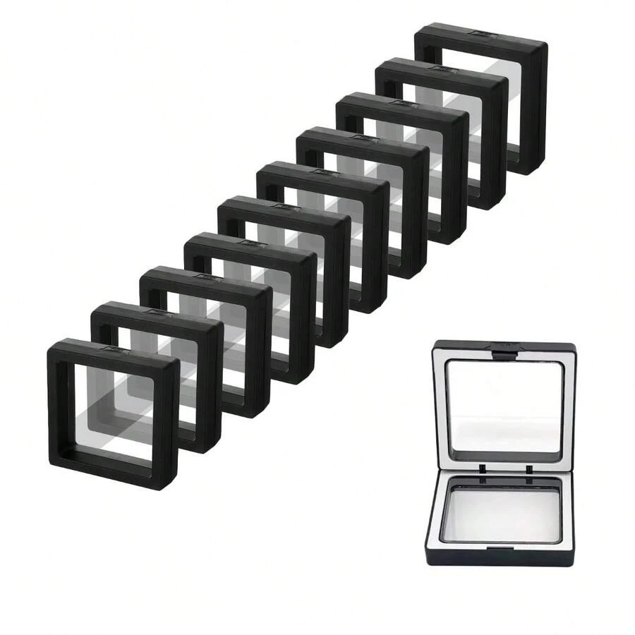 1 pieza Caja de exhibición de joyería pequeña con efecto flotante 3D, plástico ABS transparente negro/blanco, regalo DIY a prueba de polvo y a prueba de agua