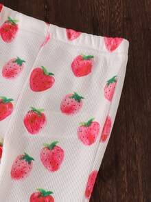 2pcs Baby Girls Cute Strawberry Pattern Short Sleeve T-Shirt + Pants Set, Lightweight Summer Pastoral Style - Apricot - View 7