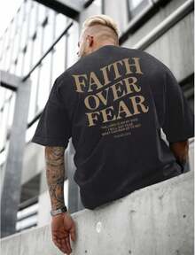 Christian Faith Over Fear Shirt For Men Jesus Religious Shirts Oversized Graphic Tees Acid Wash God T-Shirtsummer Outfits For Women - Black - View 4