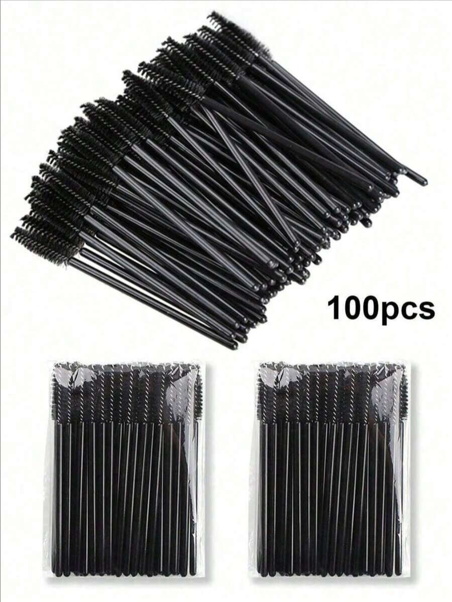 100pcs/50pcs Disposable Eyelash Brushes, Eyelash Combs, Eyebrow Brushes, Eyelash Extension Combs, Eyeshadow Makeup Brush Set, Glitter Makeup Cleaning Tools, Eyebrow Brushes, Eyeshadow Brushes - Multicolor - View 1